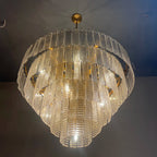 40 Inch Ribbed Clear Glass Tiered Chandelier - Sirene