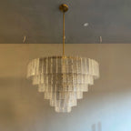 40 Inch Ribbed Clear Glass Tiered Chandelier - Sirene
