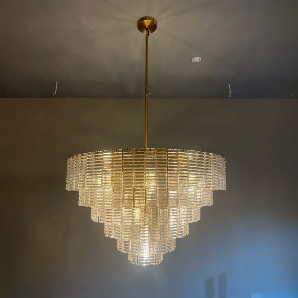 40 Inch Ribbed Clear Glass Tiered Chandelier - Sirene