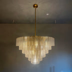 40 Inch Ribbed Clear Glass Tiered Chandelier - Sirene