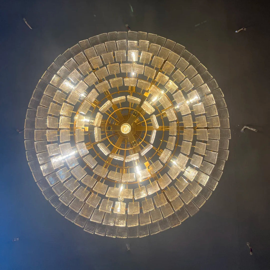 40 Inch Ribbed Clear Glass Tiered Chandelier - Sirene
