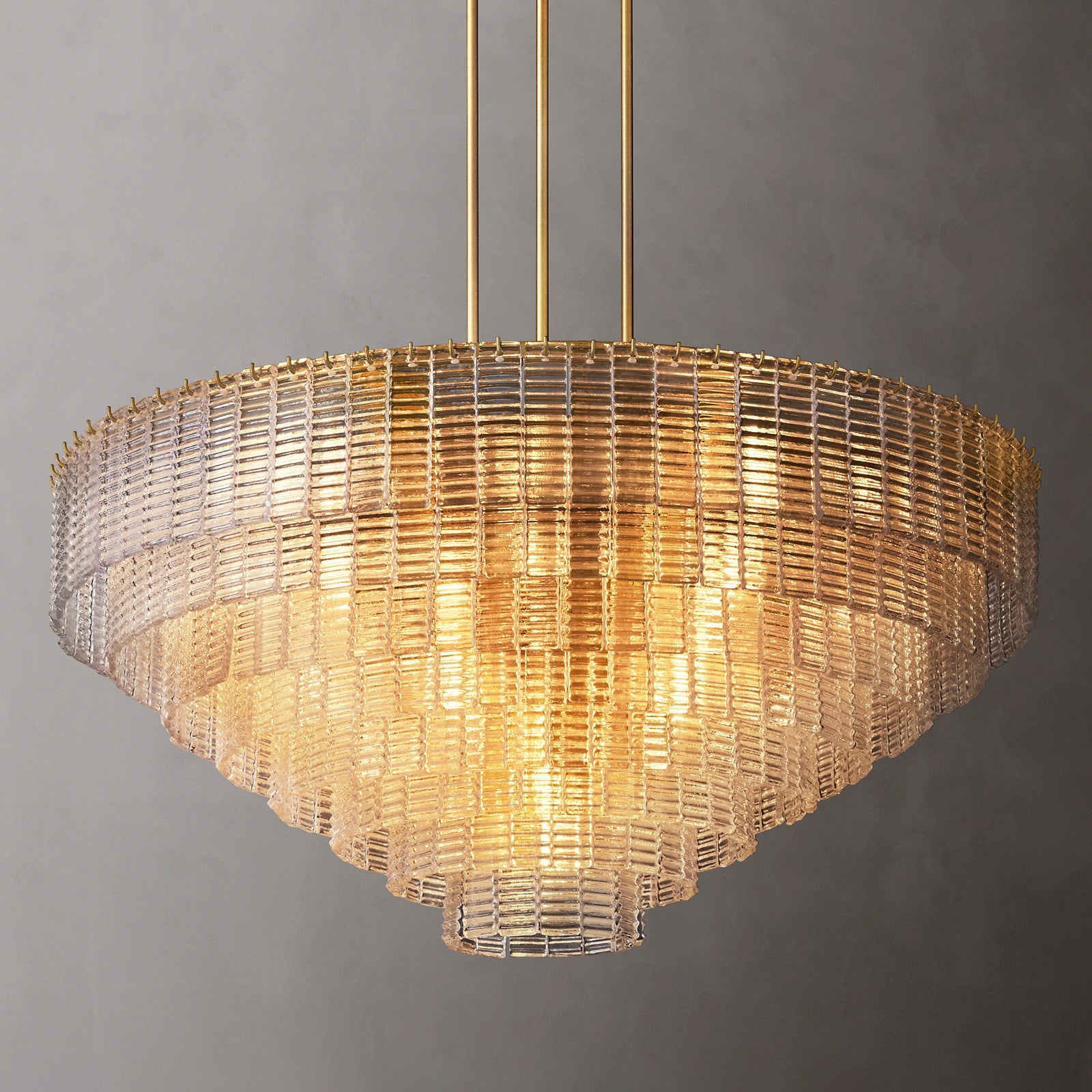 52 Inch Ribbed Clear Glass Tiered Chandelier - Sirene