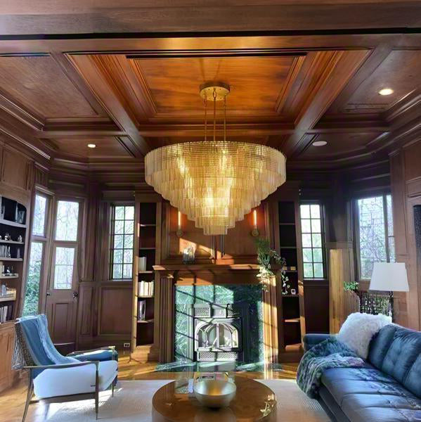 52 Inch Ribbed Clear Glass Tiered Chandelier - Sirene