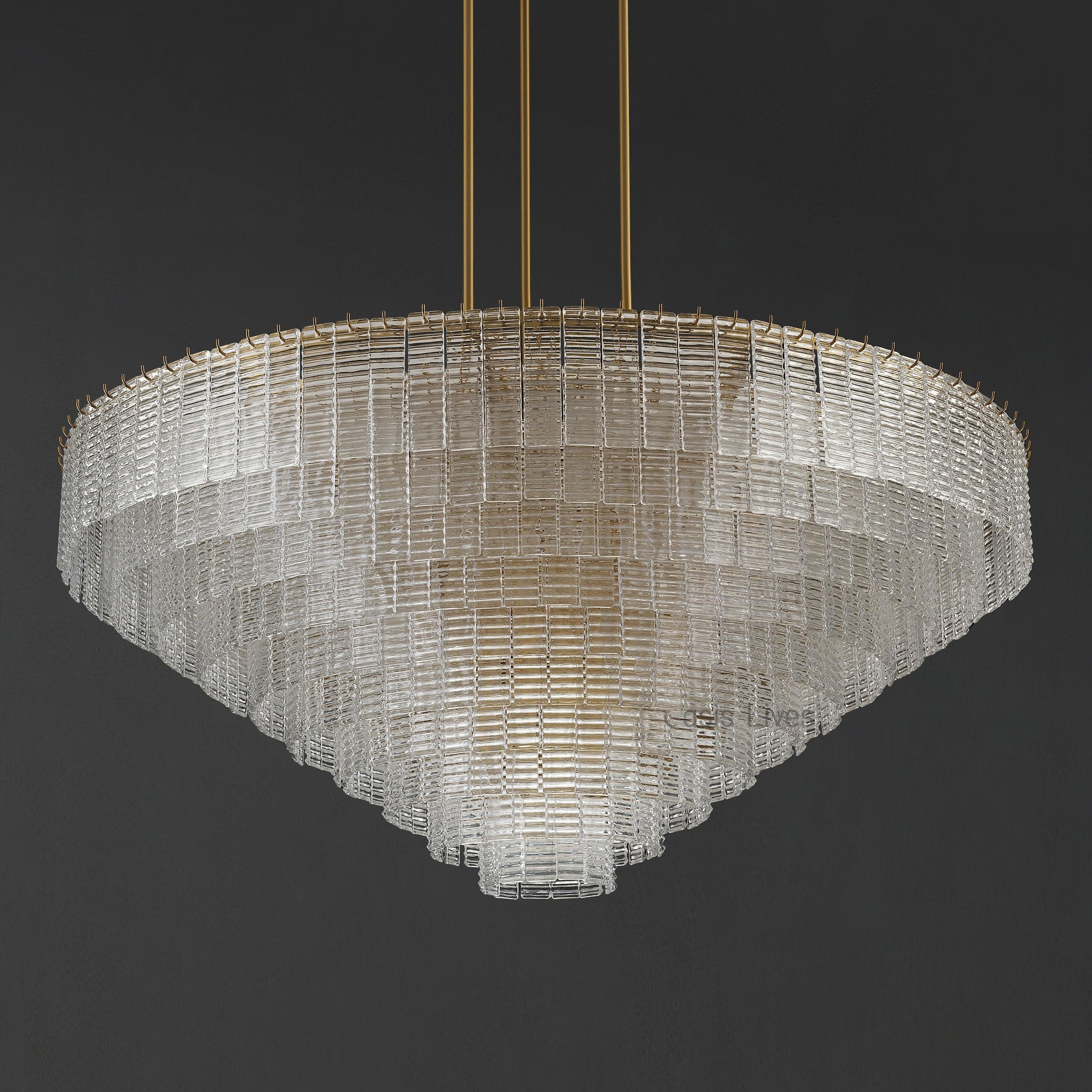 64 Inch Ribbed Clear Glass Tiered Chandelier - Sirene