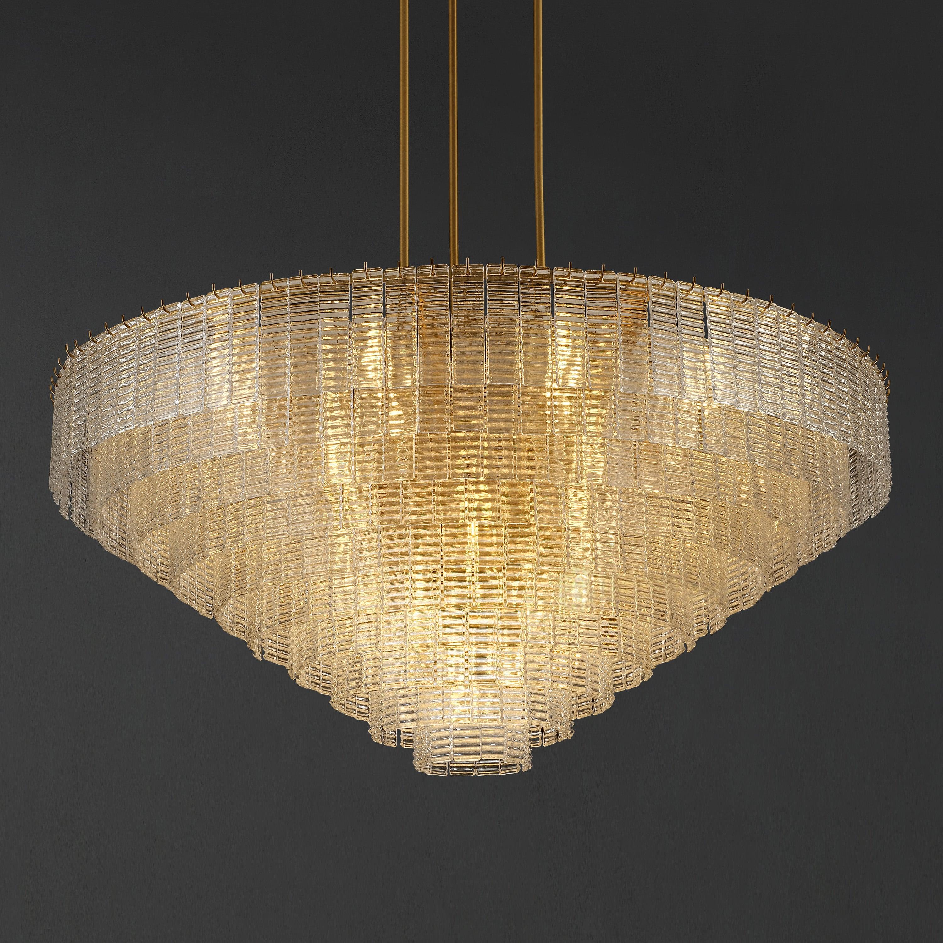 64 Inch Ribbed Clear Glass Tiered Chandelier - Sirene