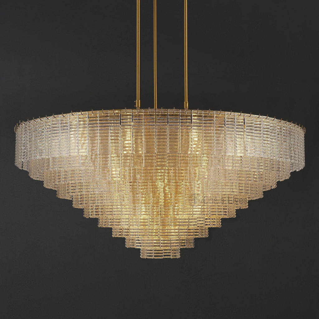 64 Inch Ribbed Clear Glass Tiered Chandelier - Sirene