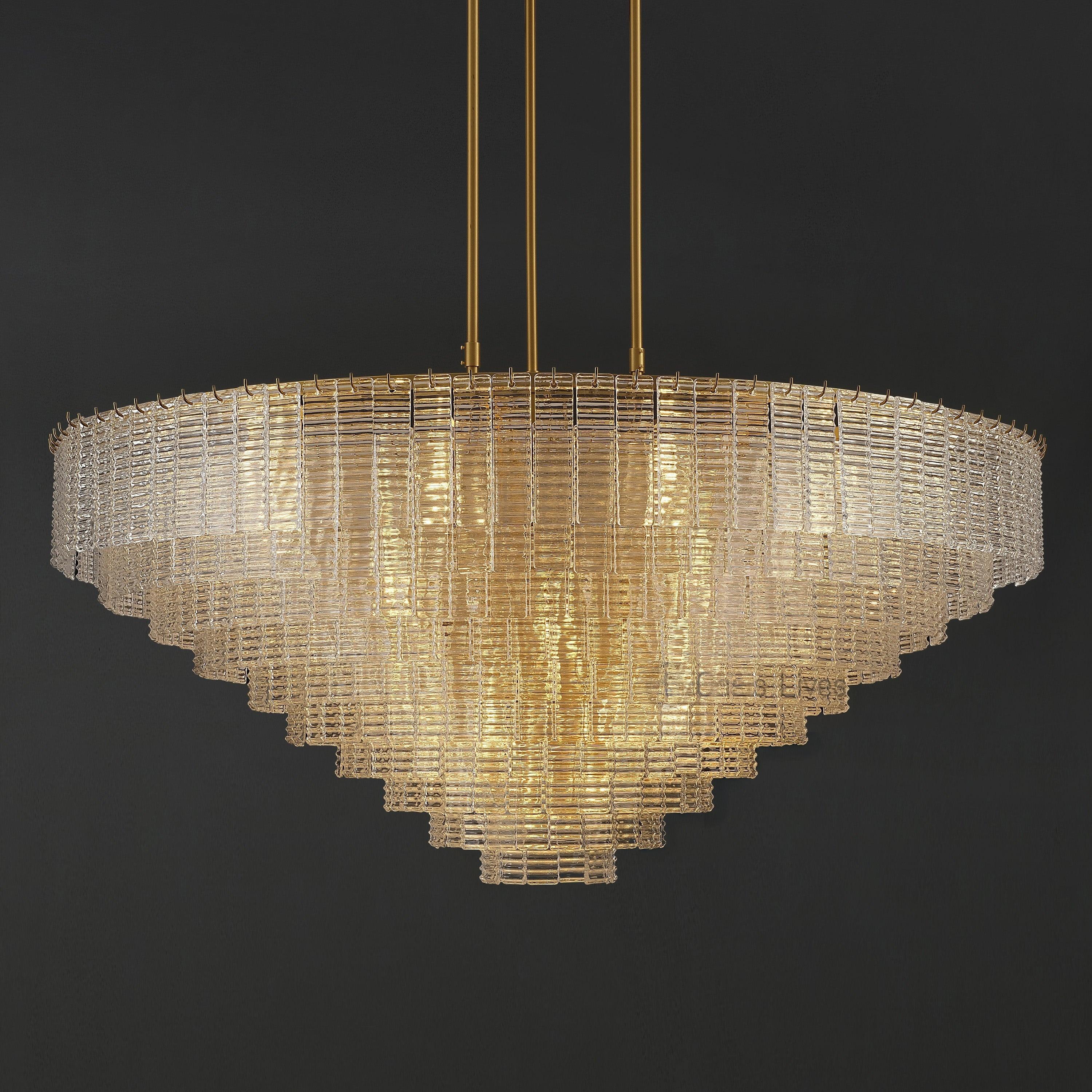 64 Inch Ribbed Clear Glass Tiered Chandelier - Sirene