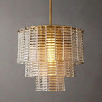 17 Inch Ribbed Clear Glass Tiered Pendant Light - Sirene