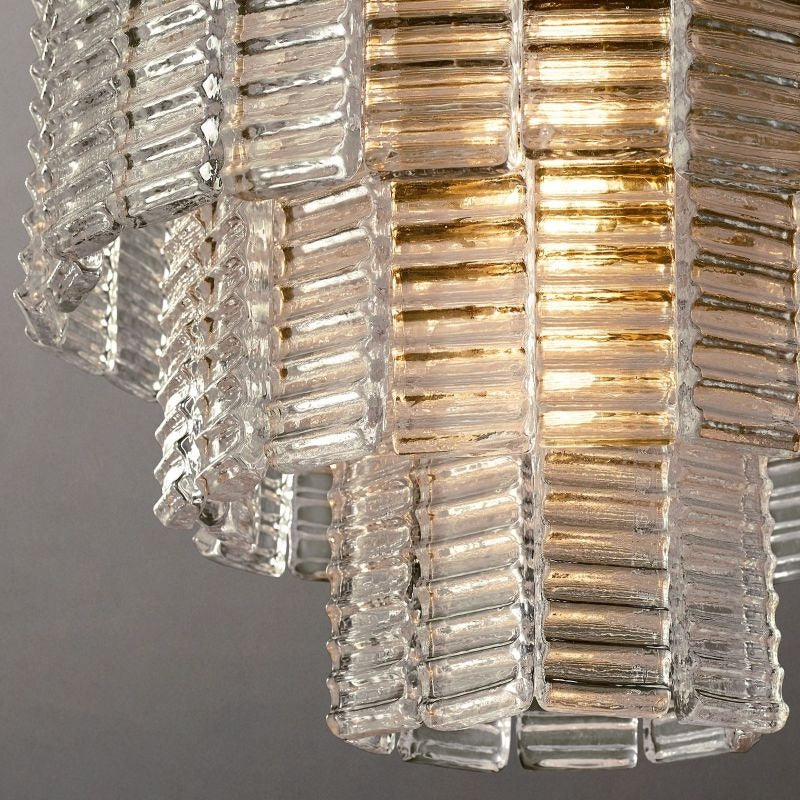 17 Inch Ribbed Clear Glass Tiered Pendant Light - Sirene