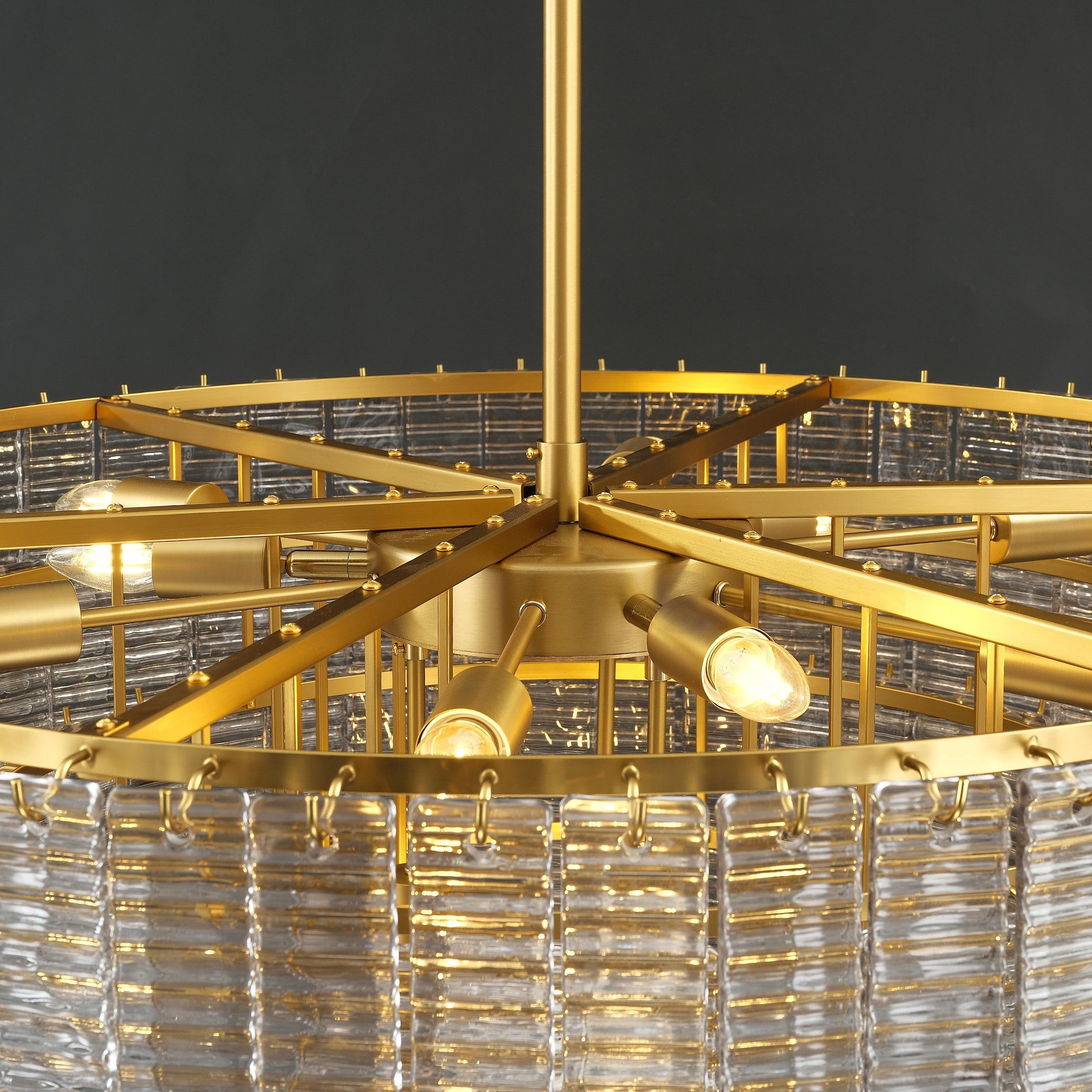 40 Inch Ribbed Clear Glass Tiered Chandelier - Sirene