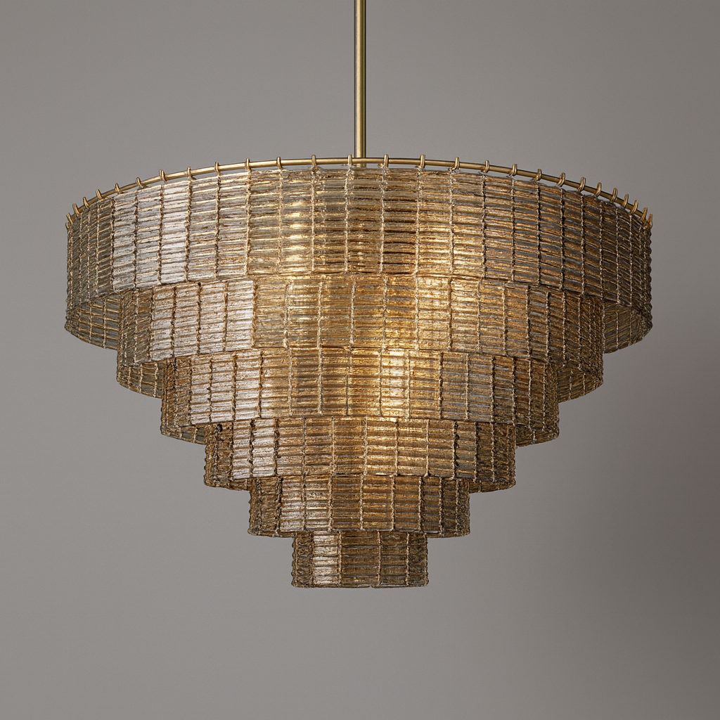 40 Inch Ribbed Smoked Glass Tiered Chandelier - Sirene