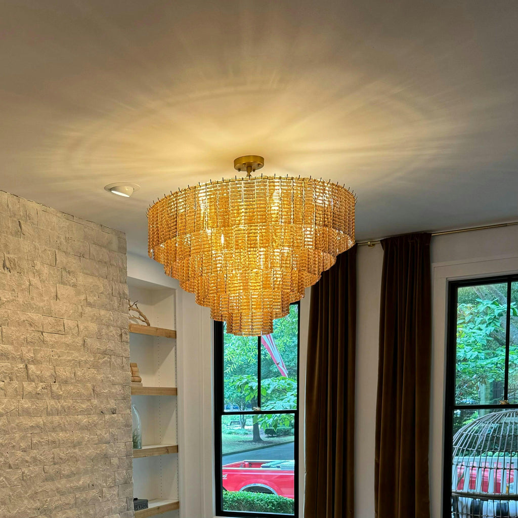40 Inch Ribbed Smoked Glass Tiered Chandelier - Sirene