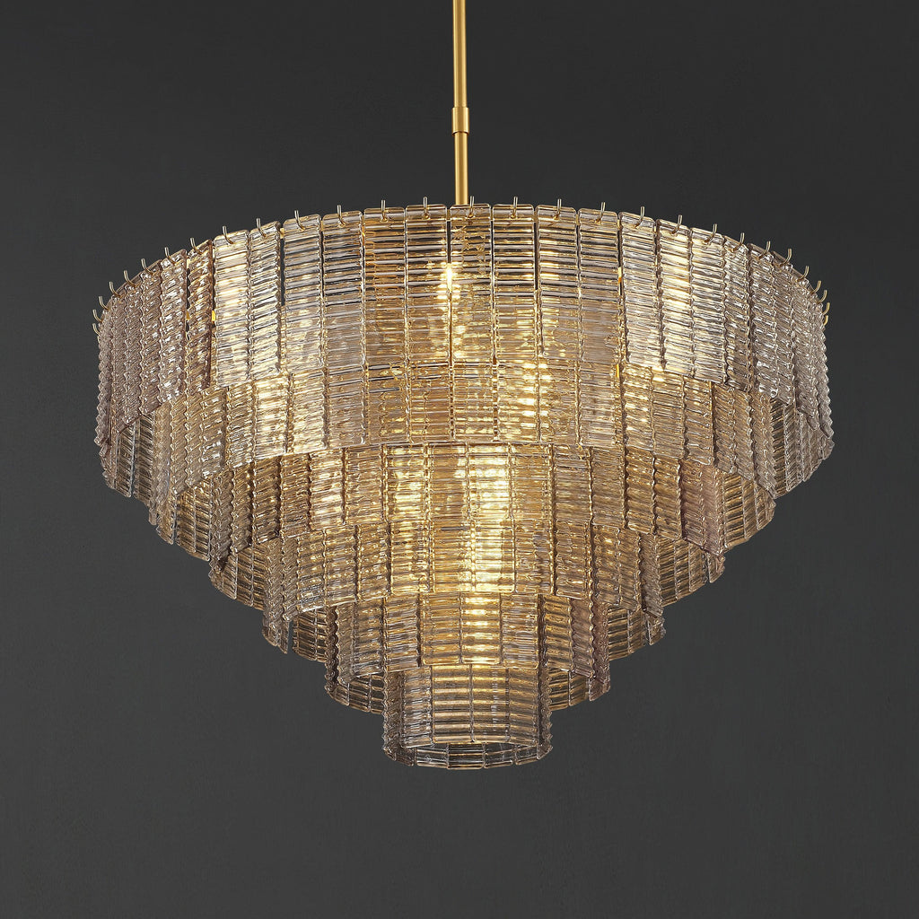 40 Inch Ribbed Smoked Glass Tiered Chandelier - Sirene