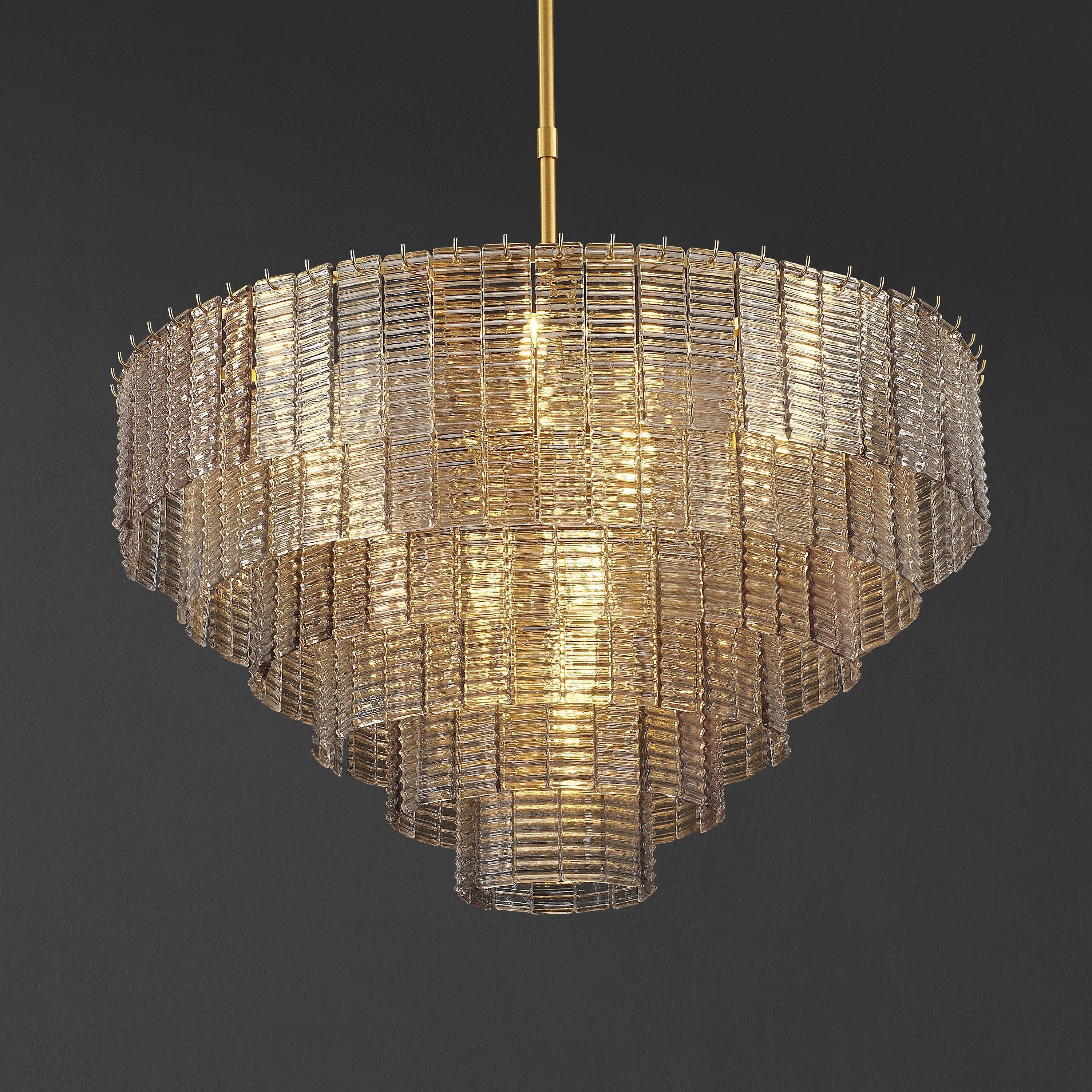 40 Inch Ribbed Smoked Glass Tiered Chandelier - Sirene