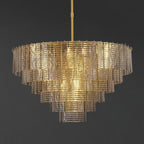 40 Inch Ribbed Smoked Glass Tiered Chandelier - Sirene