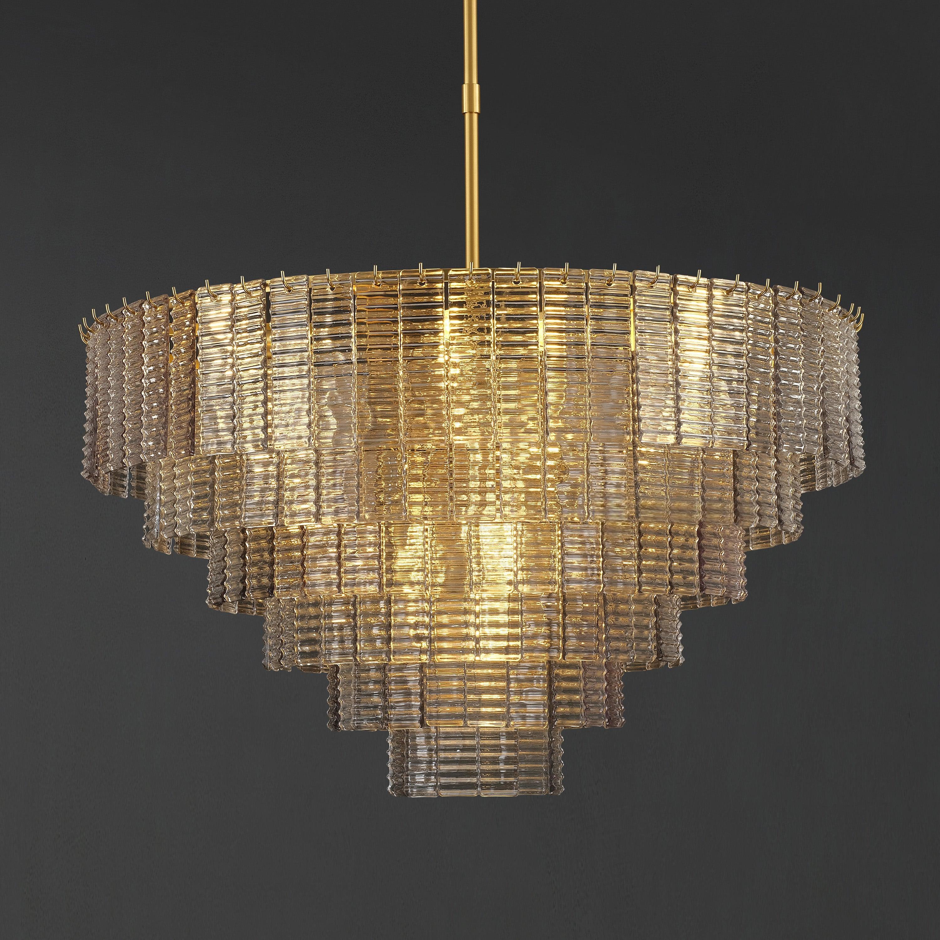 40 Inch Ribbed Smoked Glass Tiered Chandelier - Sirene