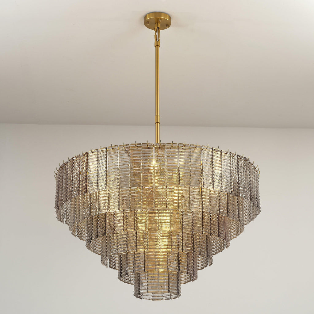 40 Inch Ribbed Smoked Glass Tiered Chandelier - Sirene