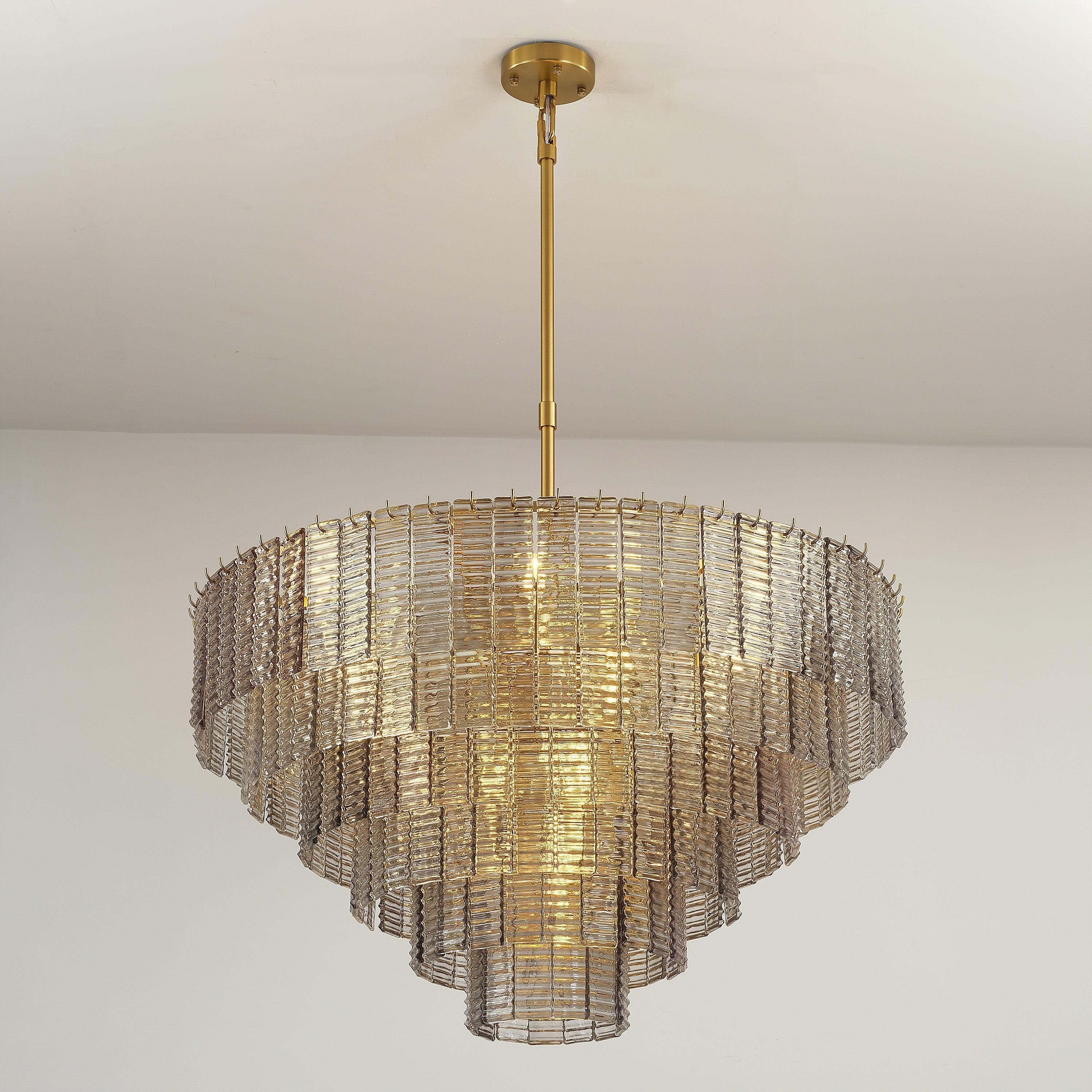 40 Inch Ribbed Smoked Glass Tiered Chandelier - Sirene
