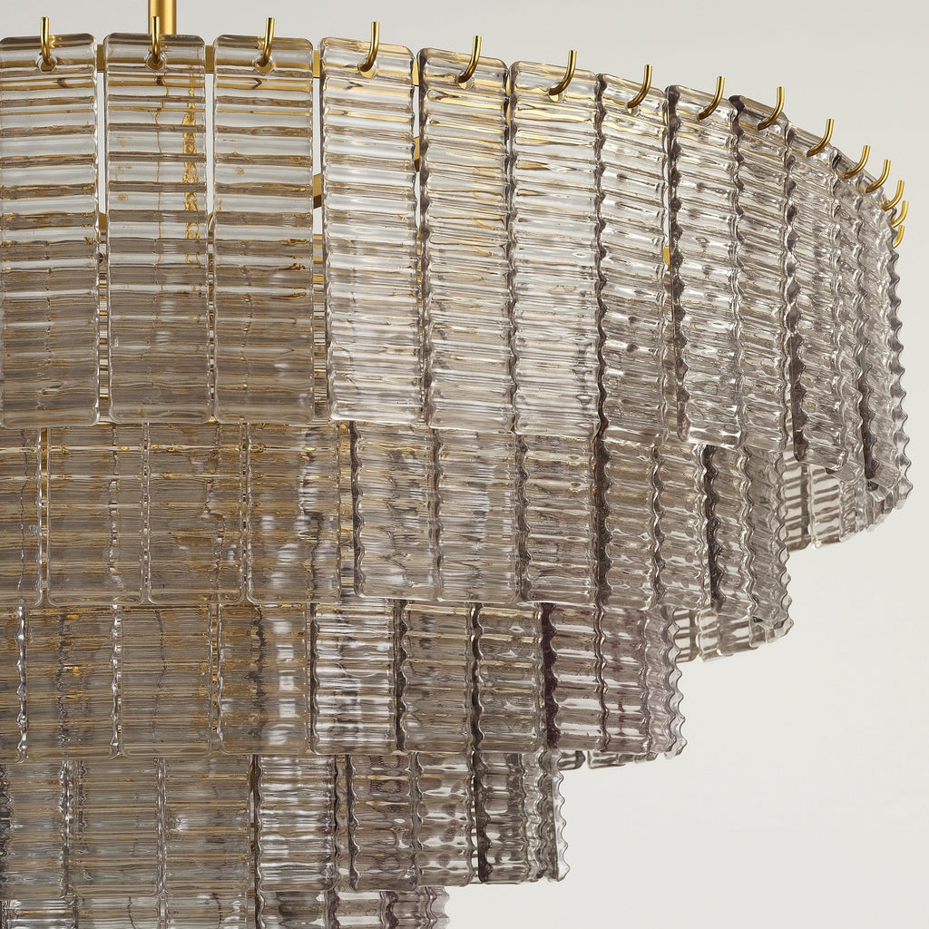 40 Inch Ribbed Smoked Glass Tiered Chandelier - Sirene