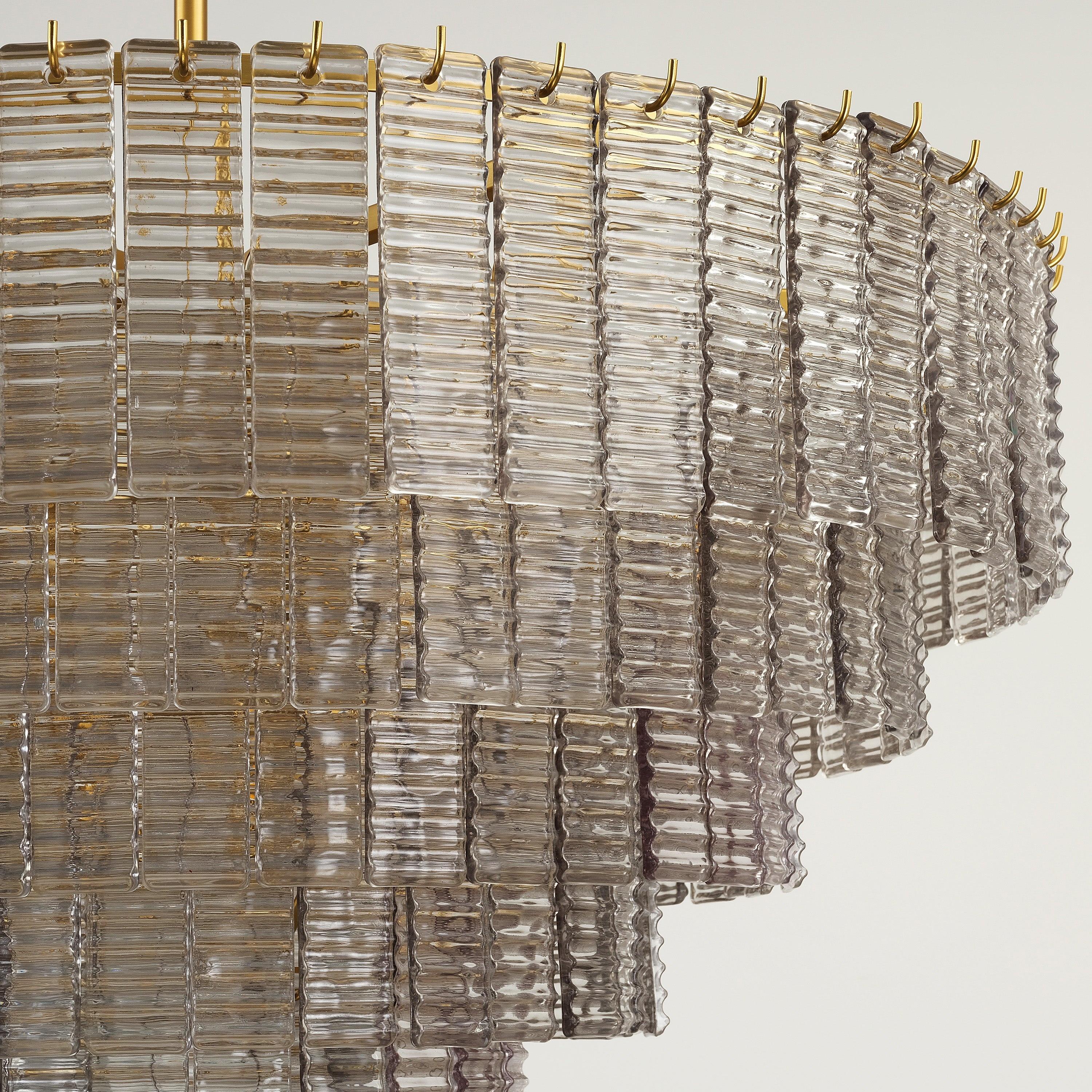 40 Inch Ribbed Smoked Glass Tiered Chandelier - Sirene