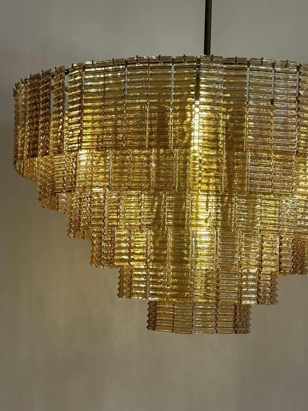 40 Inch Ribbed Smoked Glass Tiered Chandelier - Sirene