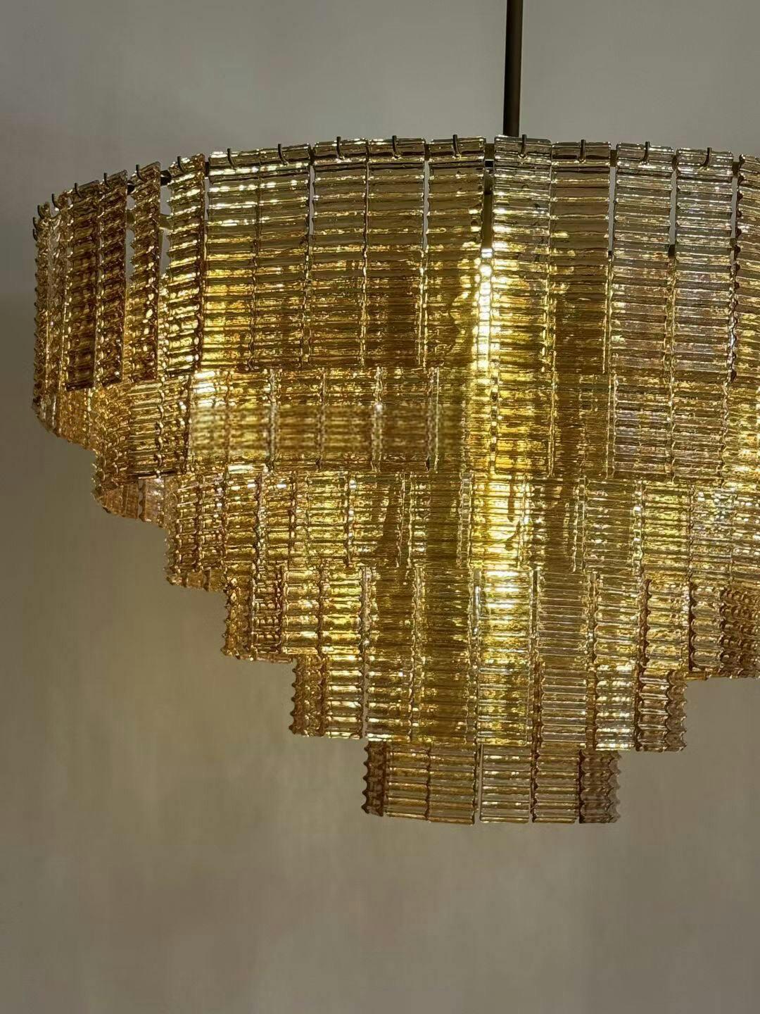 40 Inch Ribbed Smoked Glass Tiered Chandelier - Sirene