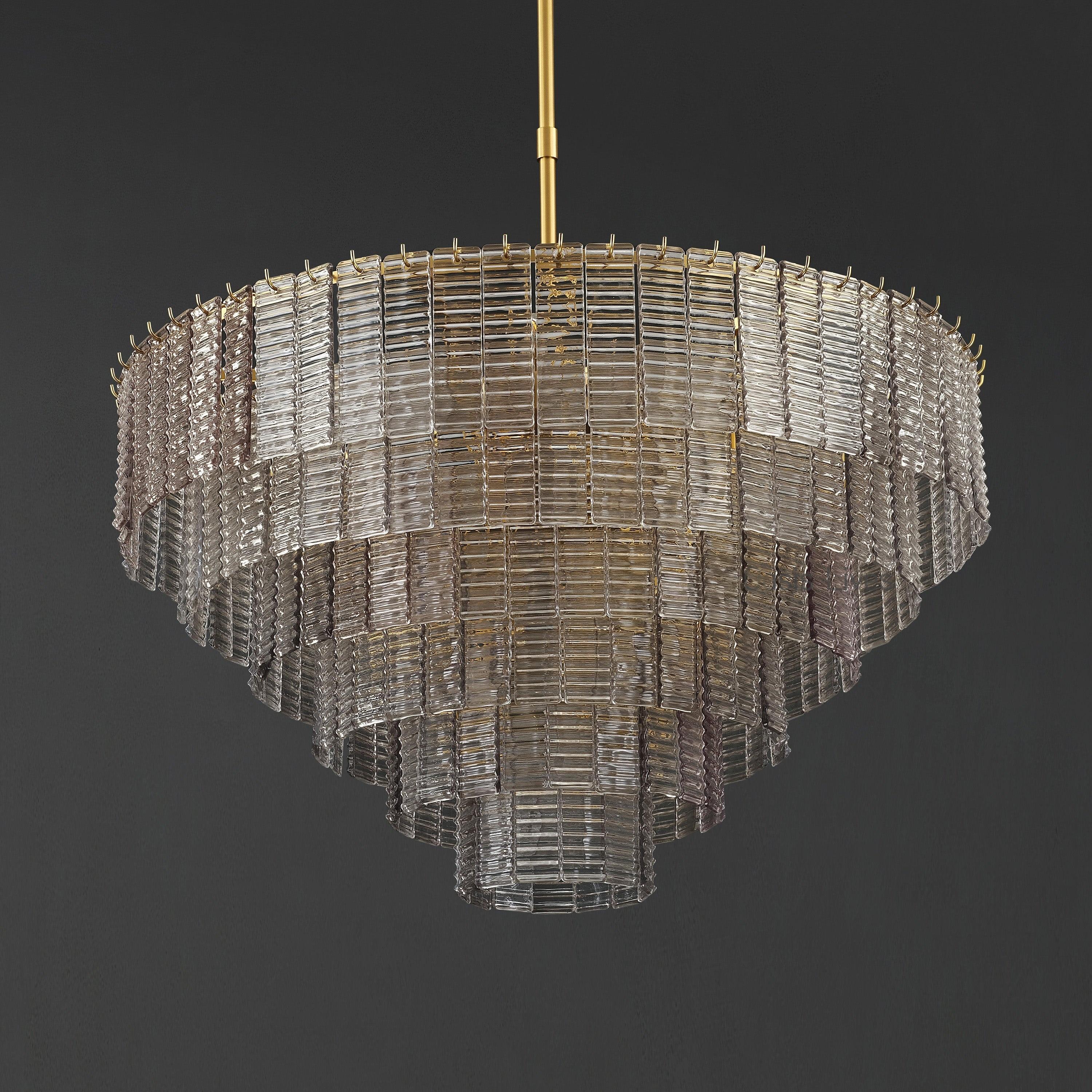 40 Inch Ribbed Smoked Glass Tiered Chandelier - Sirene