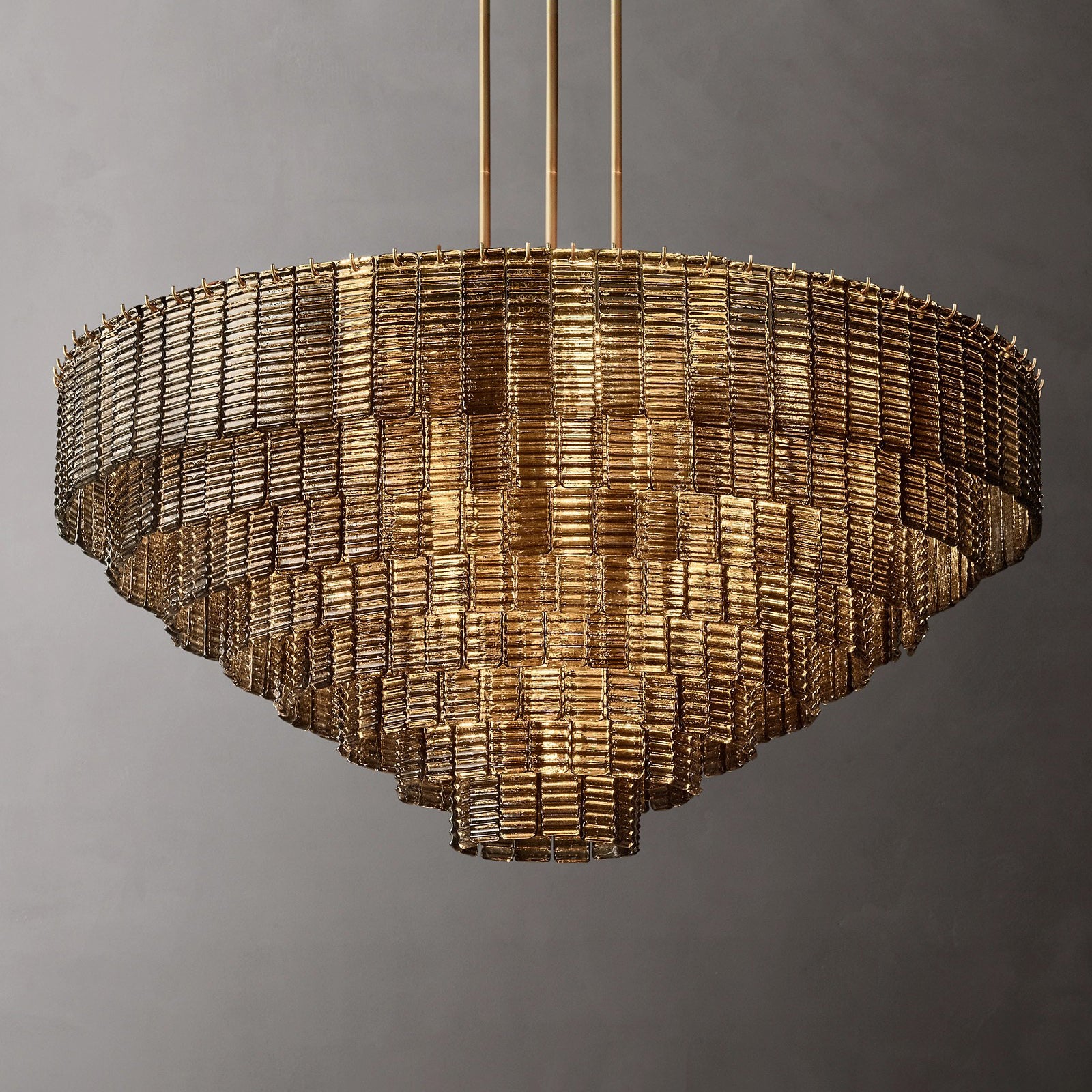 52 Inch Ribbed Smoked Glass Tiered Chandelier - Sirene