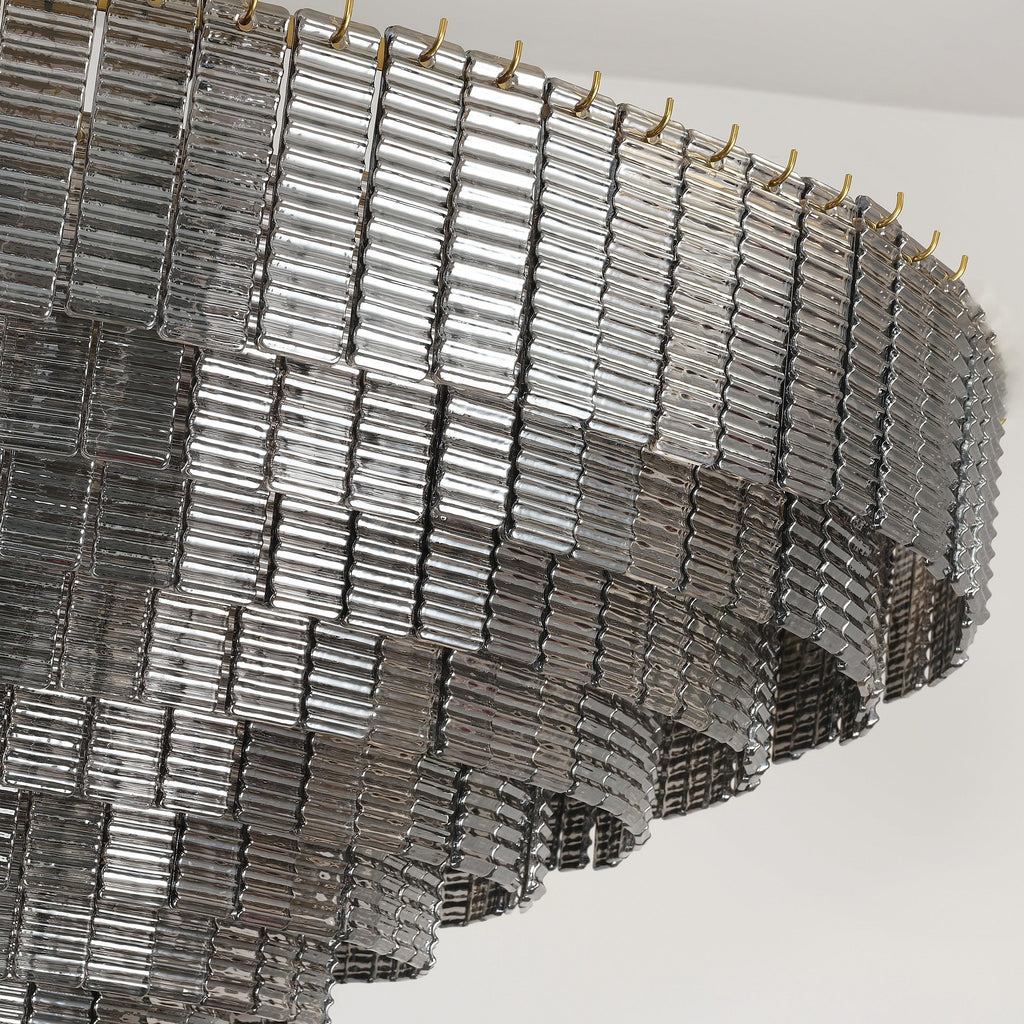 52 Inch Ribbed Smoked Glass Tiered Chandelier - Sirene
