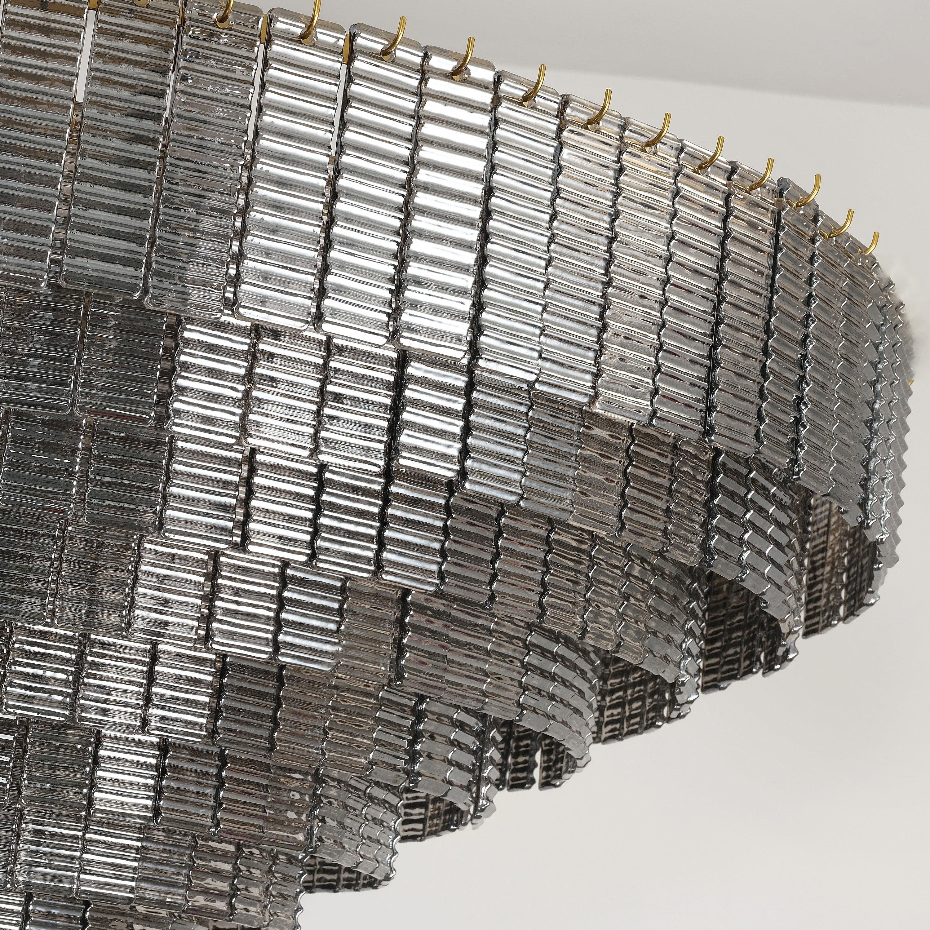 52 Inch Ribbed Smoked Glass Tiered Chandelier - Sirene