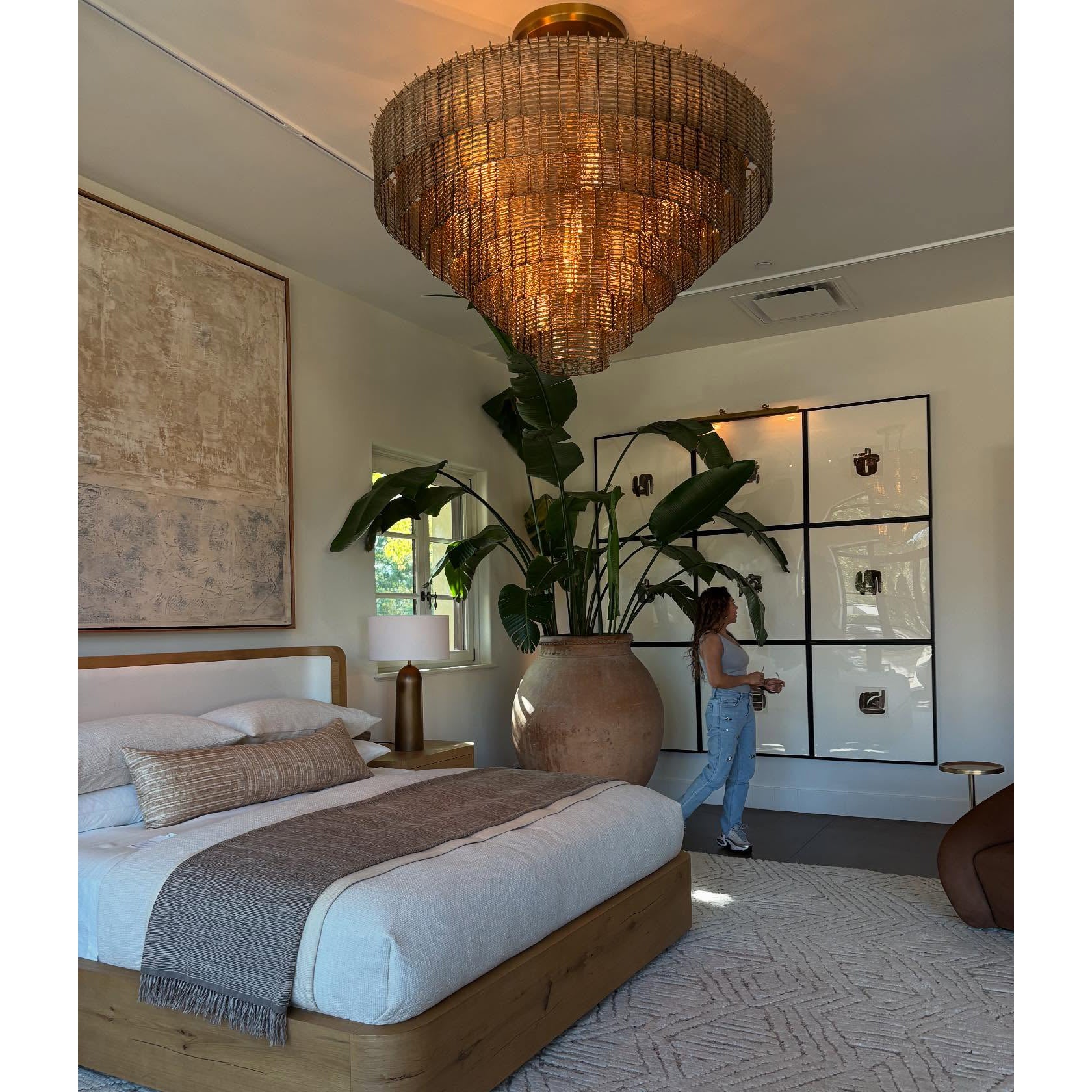 52 Inch Ribbed Smoked Glass Tiered Chandelier - Sirene