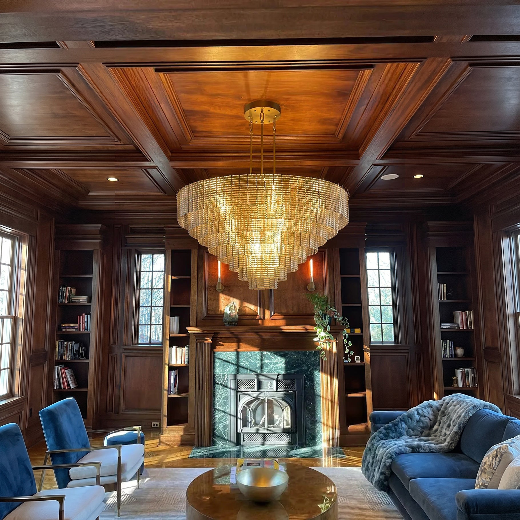 52 Inch Ribbed Smoked Glass Tiered Chandelier - Sirene