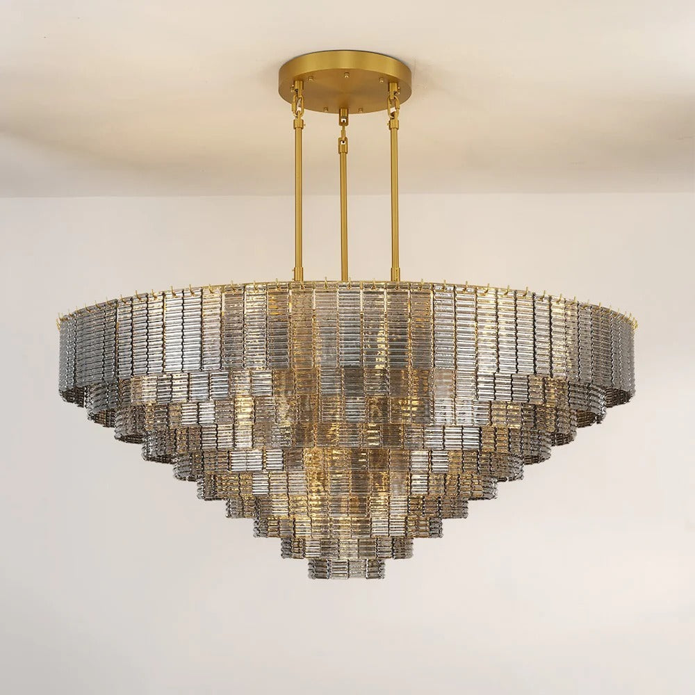 64 Inch Ribbed Smoked Glass Tiered Chandelier - Sirene