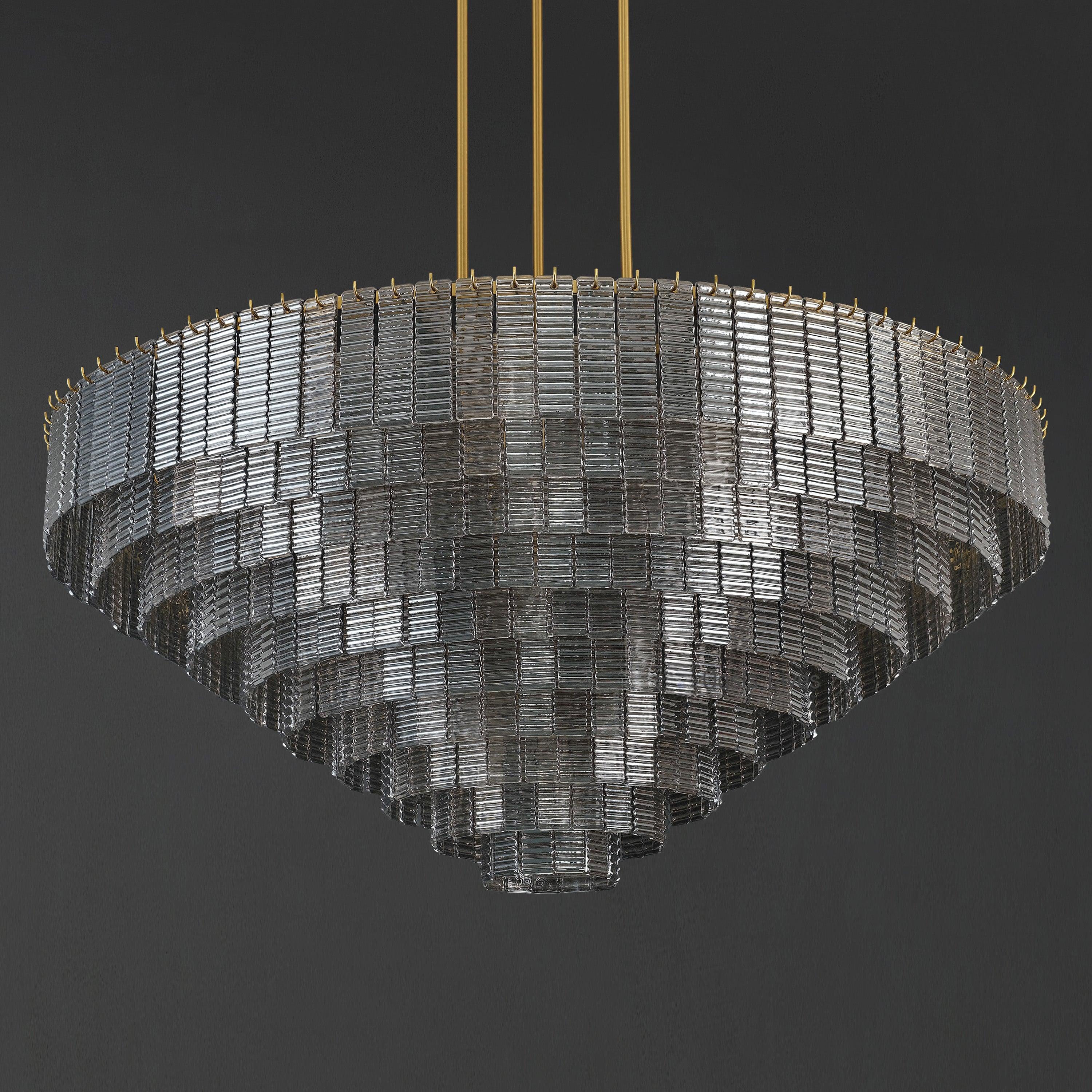 64 Inch Ribbed Smoked Glass Tiered Chandelier - Sirene