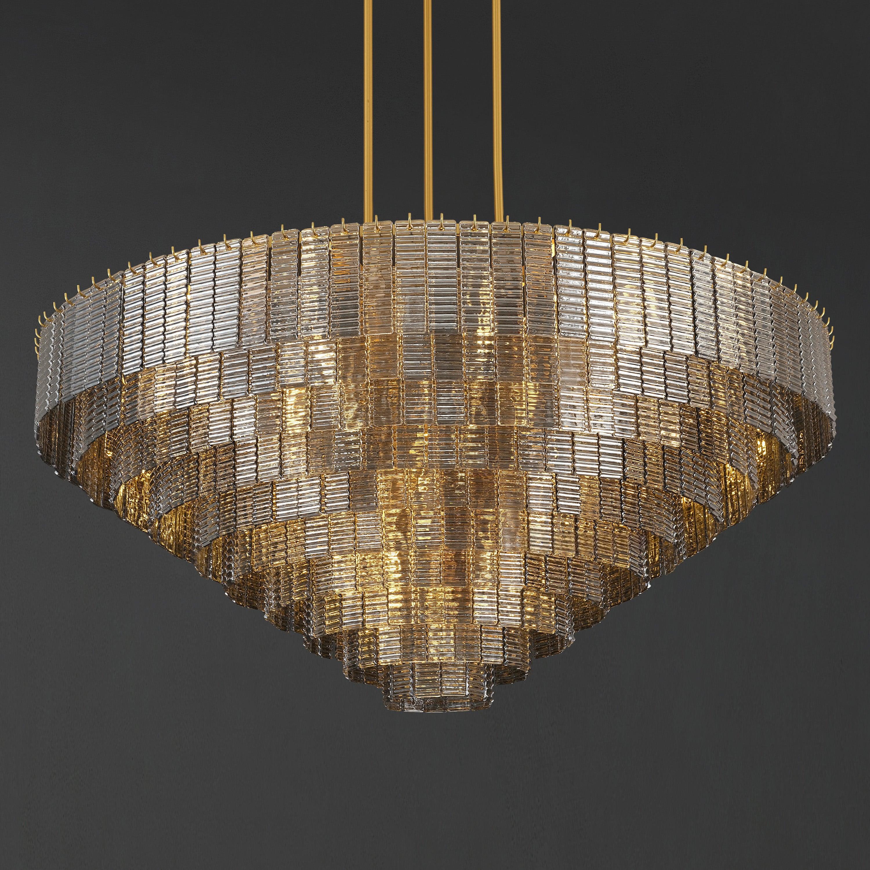 64 Inch Ribbed Smoked Glass Tiered Chandelier - Sirene