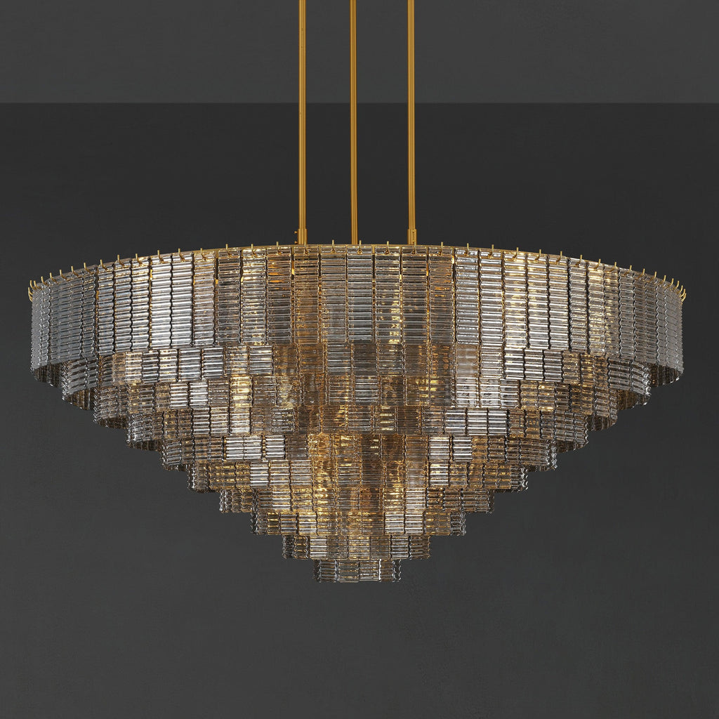 64 Inch Ribbed Smoked Glass Tiered Chandelier - Sirene