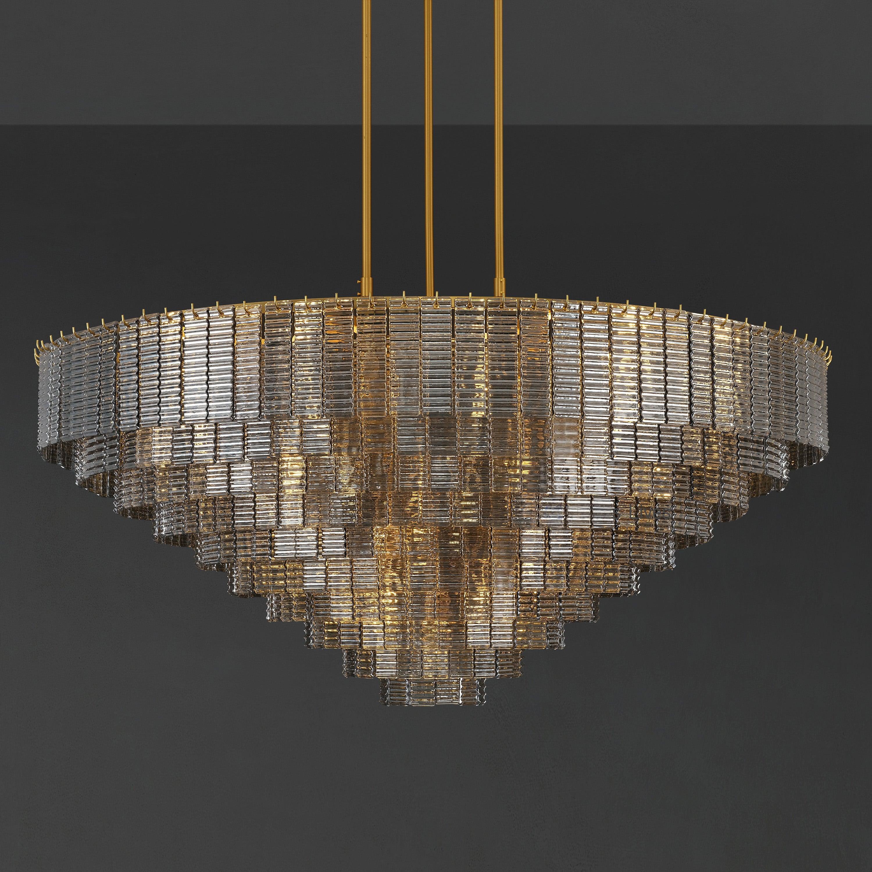 64 Inch Ribbed Smoked Glass Tiered Chandelier - Sirene
