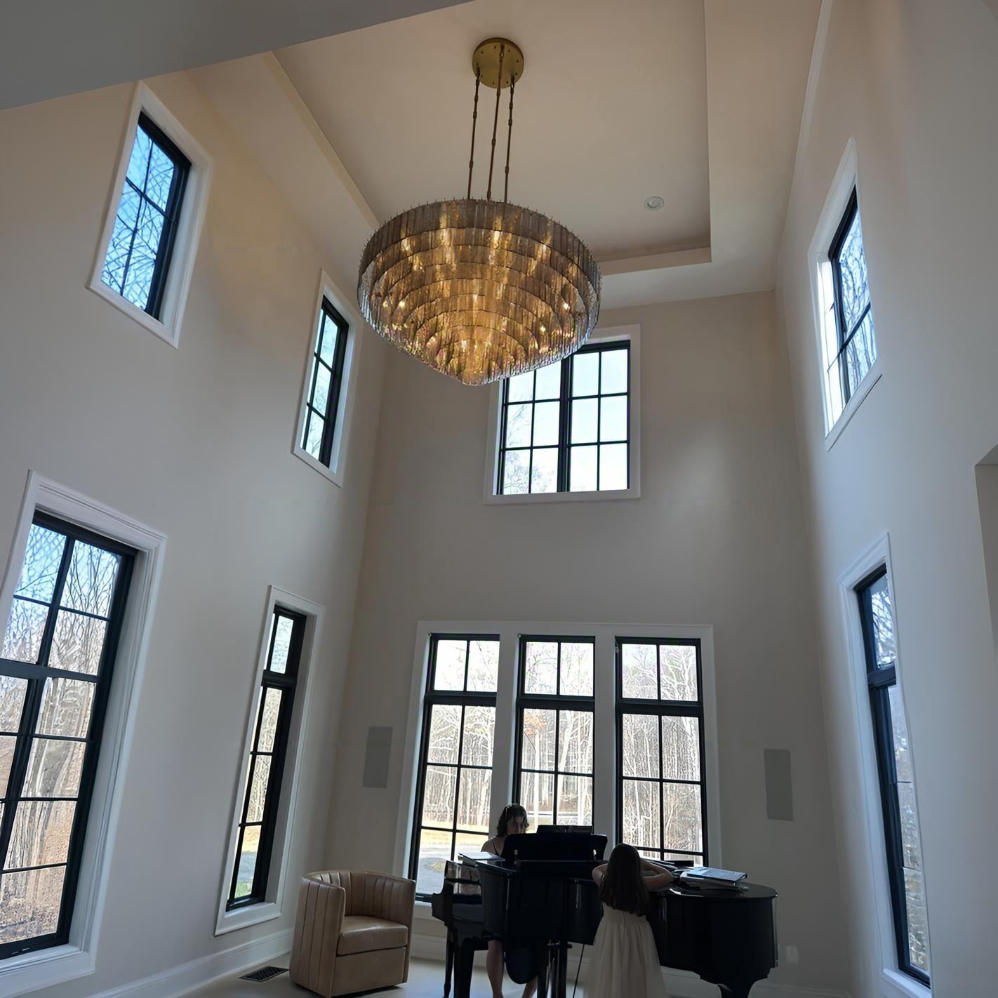 64 Inch Ribbed Smoked Glass Tiered Chandelier - Sirene