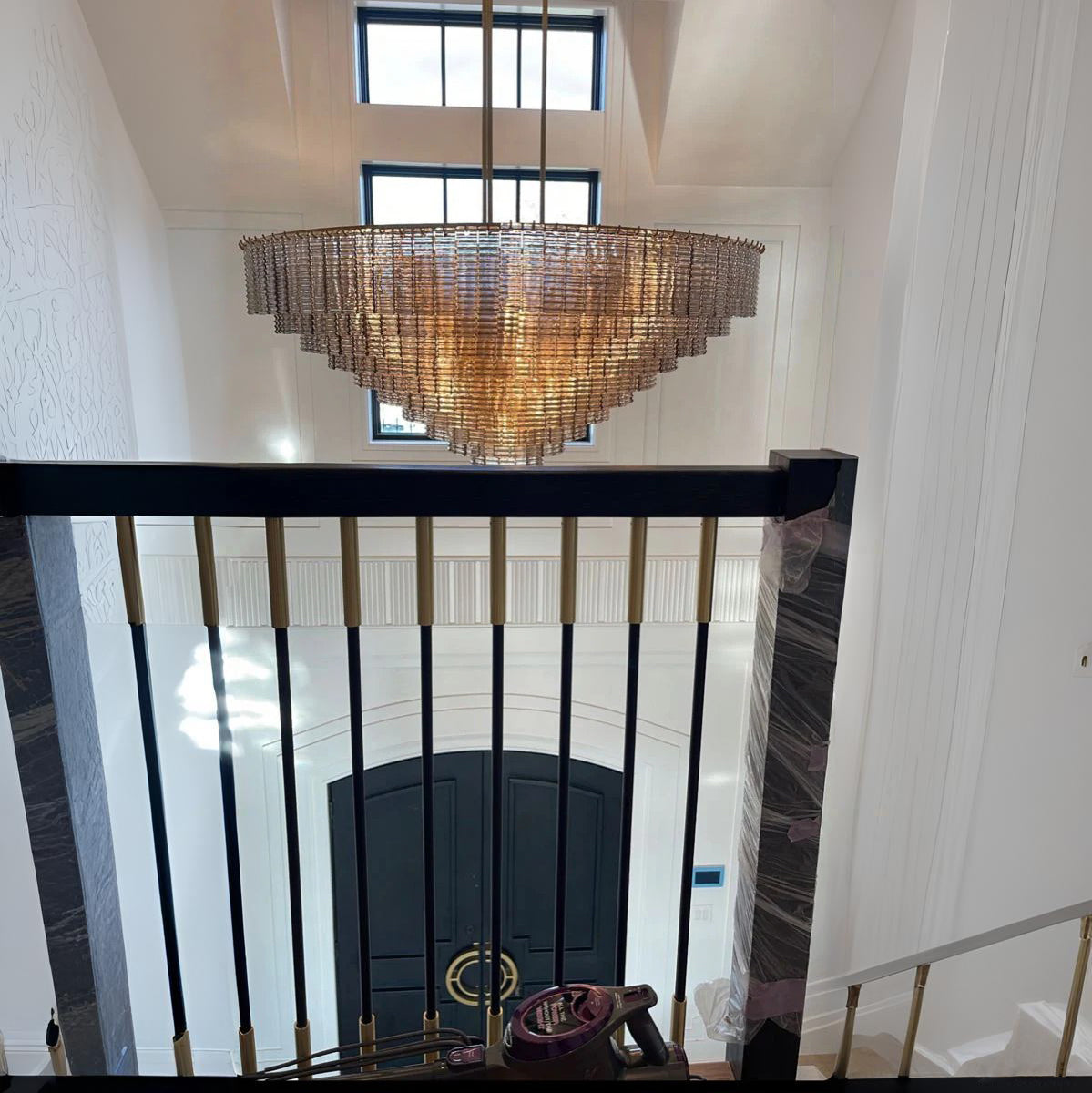 64 Inch Ribbed Smoked Glass Tiered Chandelier - Sirene