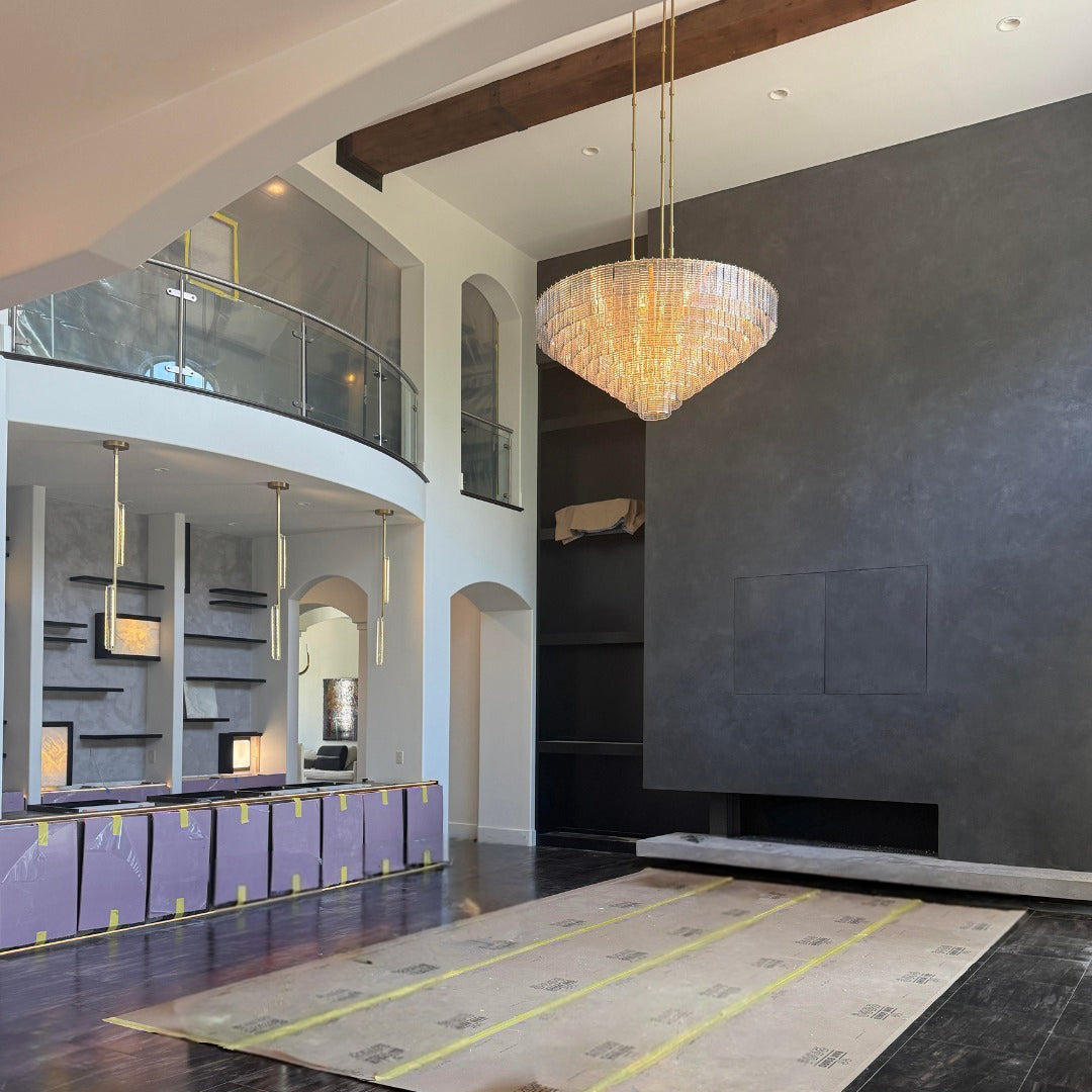 64 Inch Ribbed Smoked Glass Tiered Chandelier - Sirene