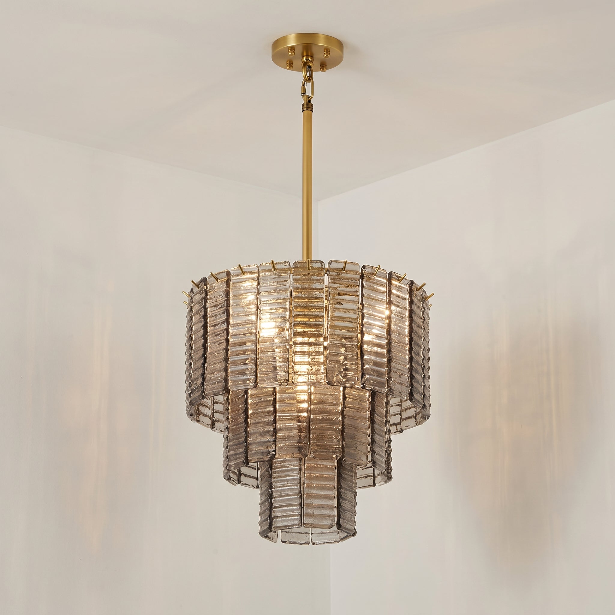 17 Inch Ribbed Smoked Glass Tiered Pendant Light - Sirene