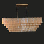 59 Inch Ribbed Amber Glass Rectangular Chandelier - Sirene