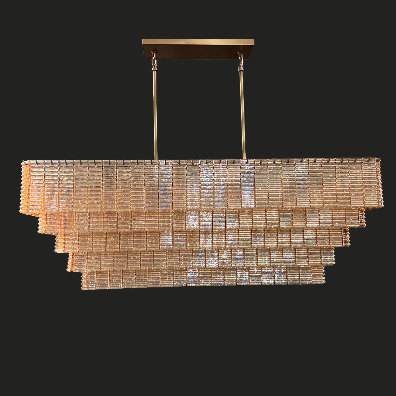 59 Inch Ribbed Amber Glass Rectangular Chandelier - Sirene