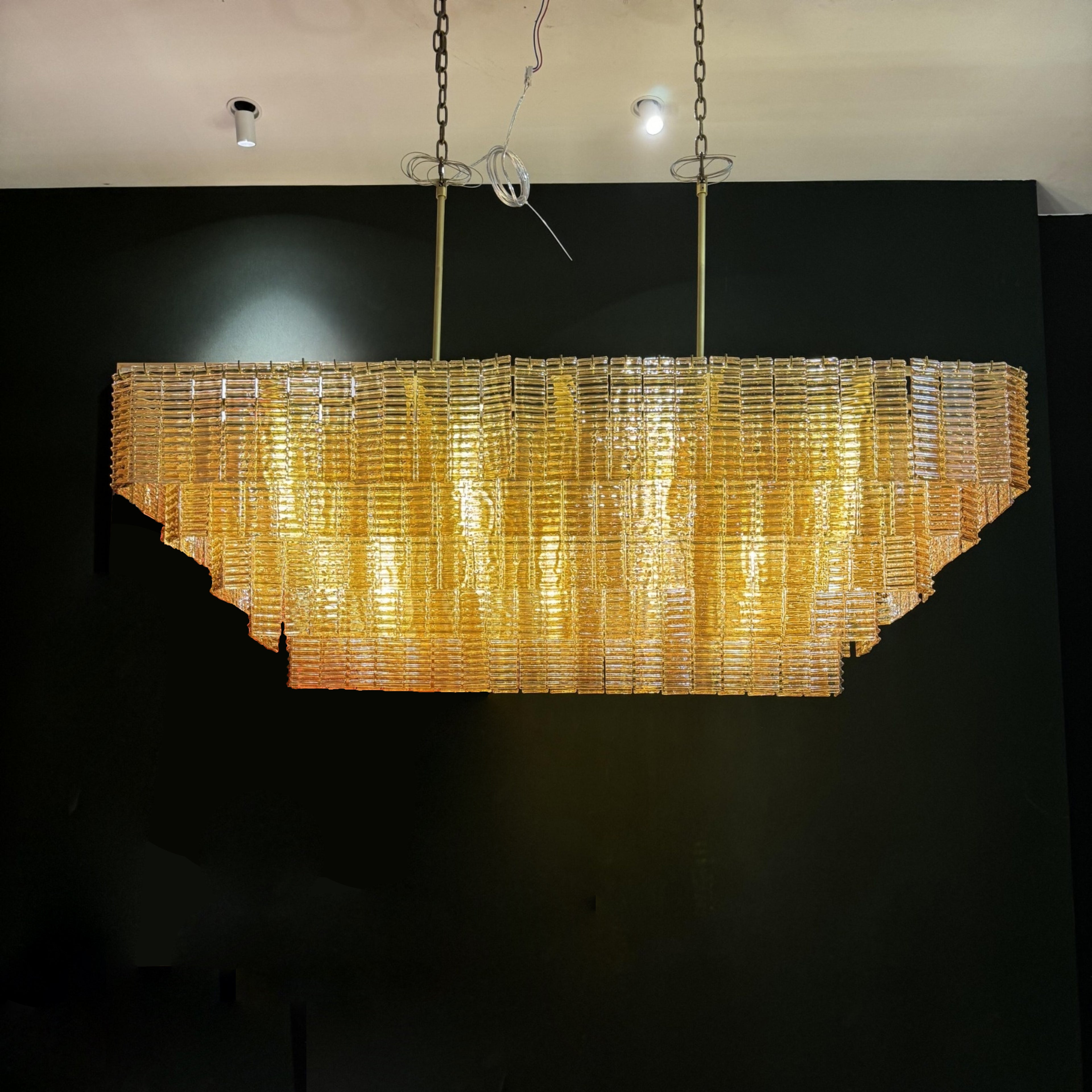 59 Inch Ribbed Amber Glass Rectangular Chandelier - Sirene