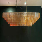 59 Inch Ribbed Amber Glass Rectangular Chandelier - Sirene