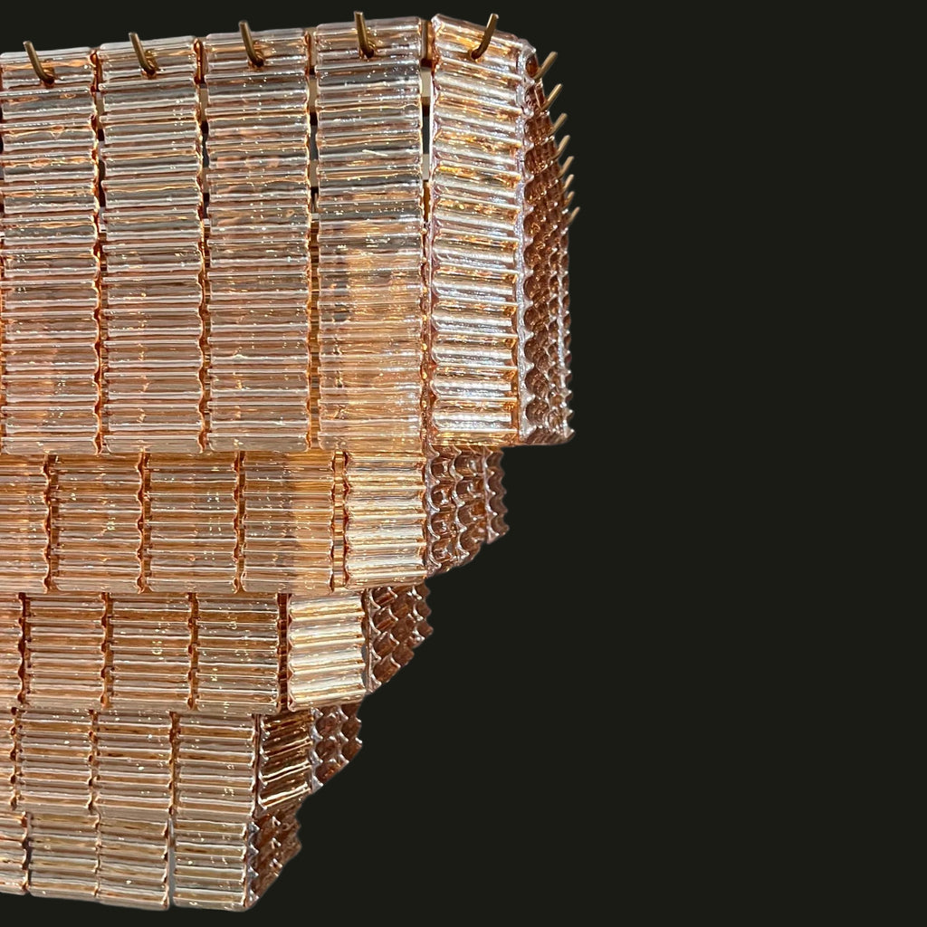 59 Inch Ribbed Amber Glass Rectangular Chandelier - Sirene