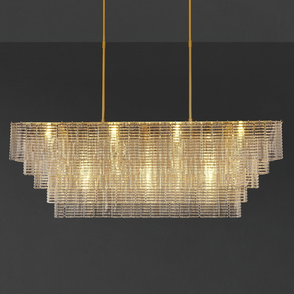 59 Inch Ribbed Clear Glass Rectangular Chandelier - Sirene