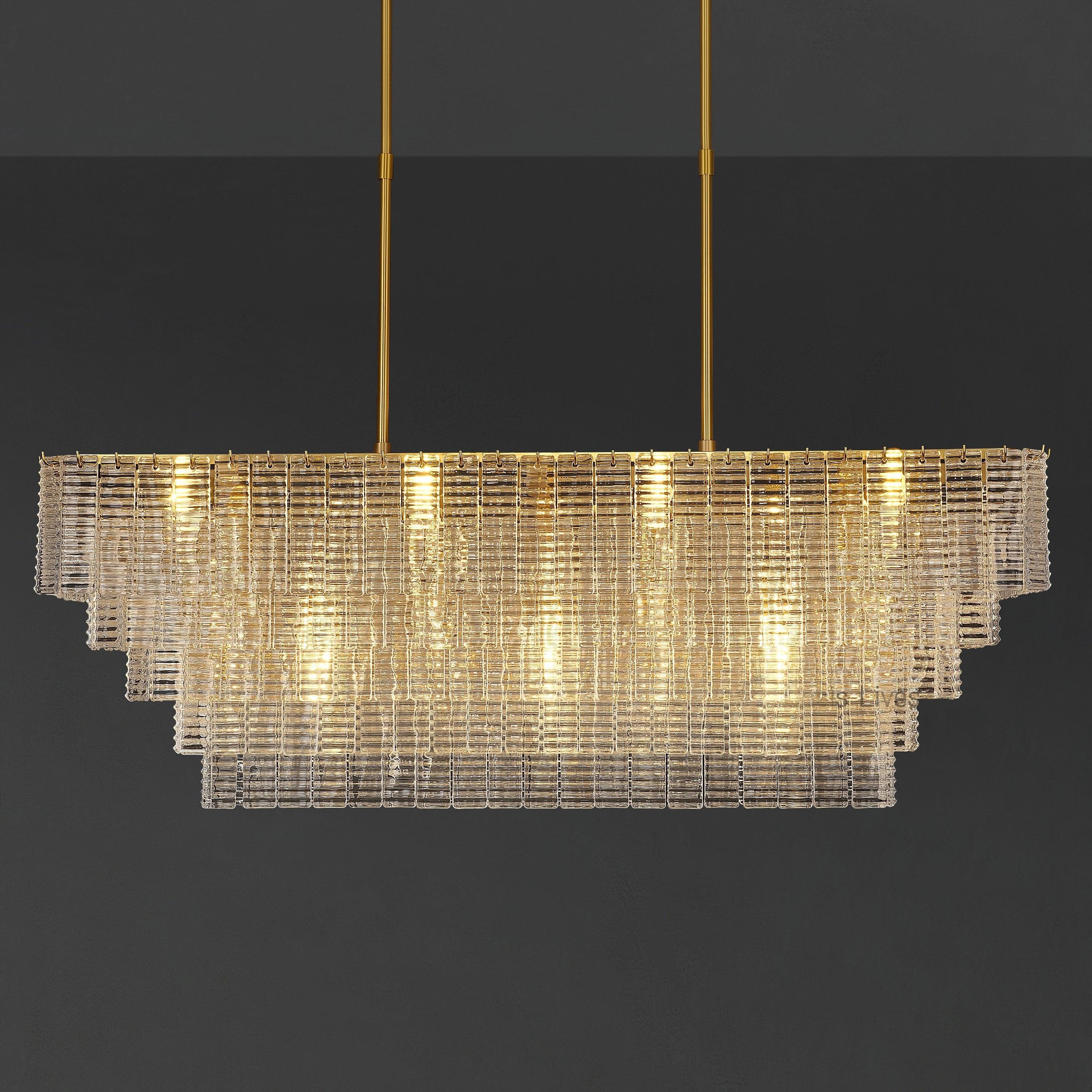 59 Inch Ribbed Clear Glass Rectangular Chandelier - Sirene