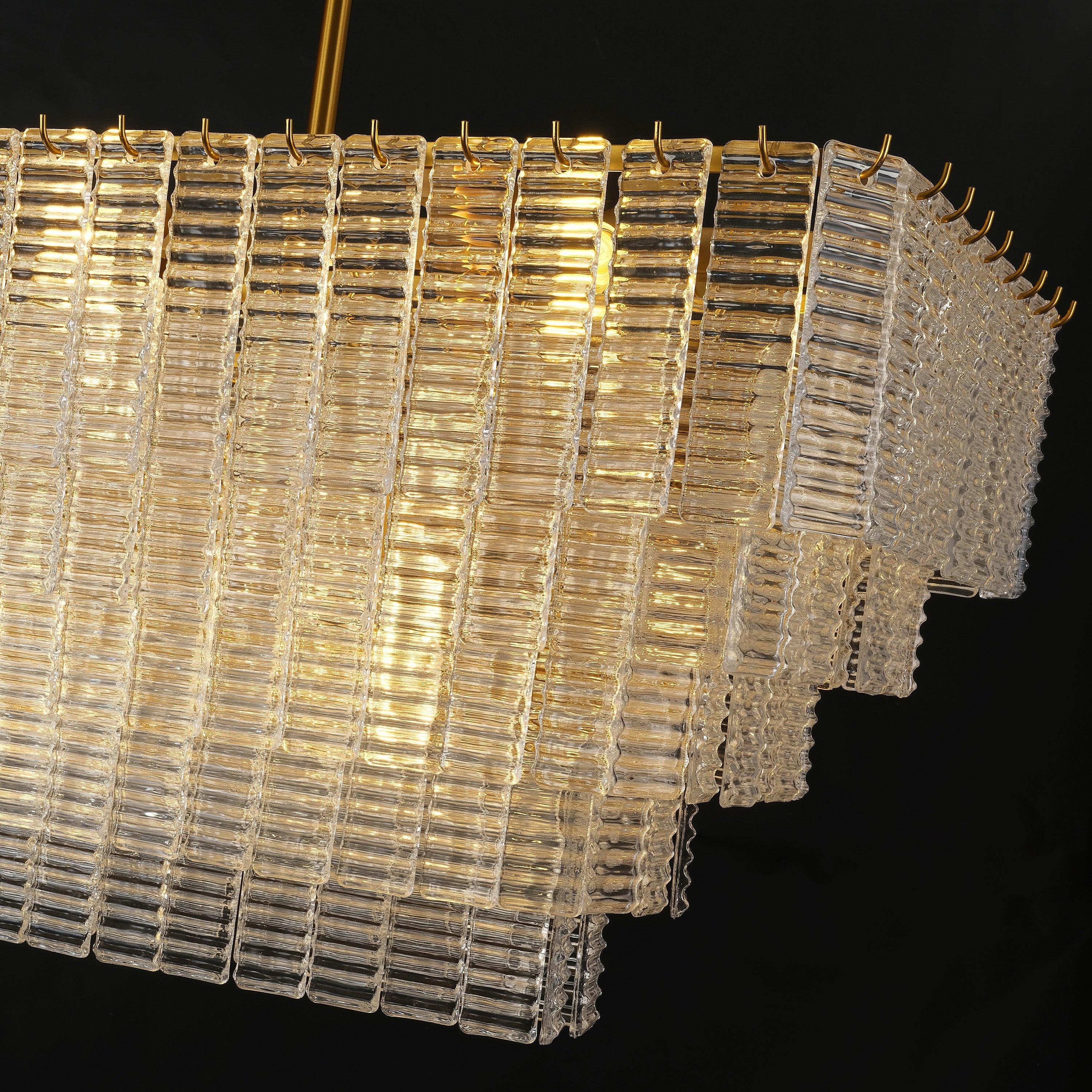 59 Inch Ribbed Clear Glass Rectangular Chandelier - Sirene