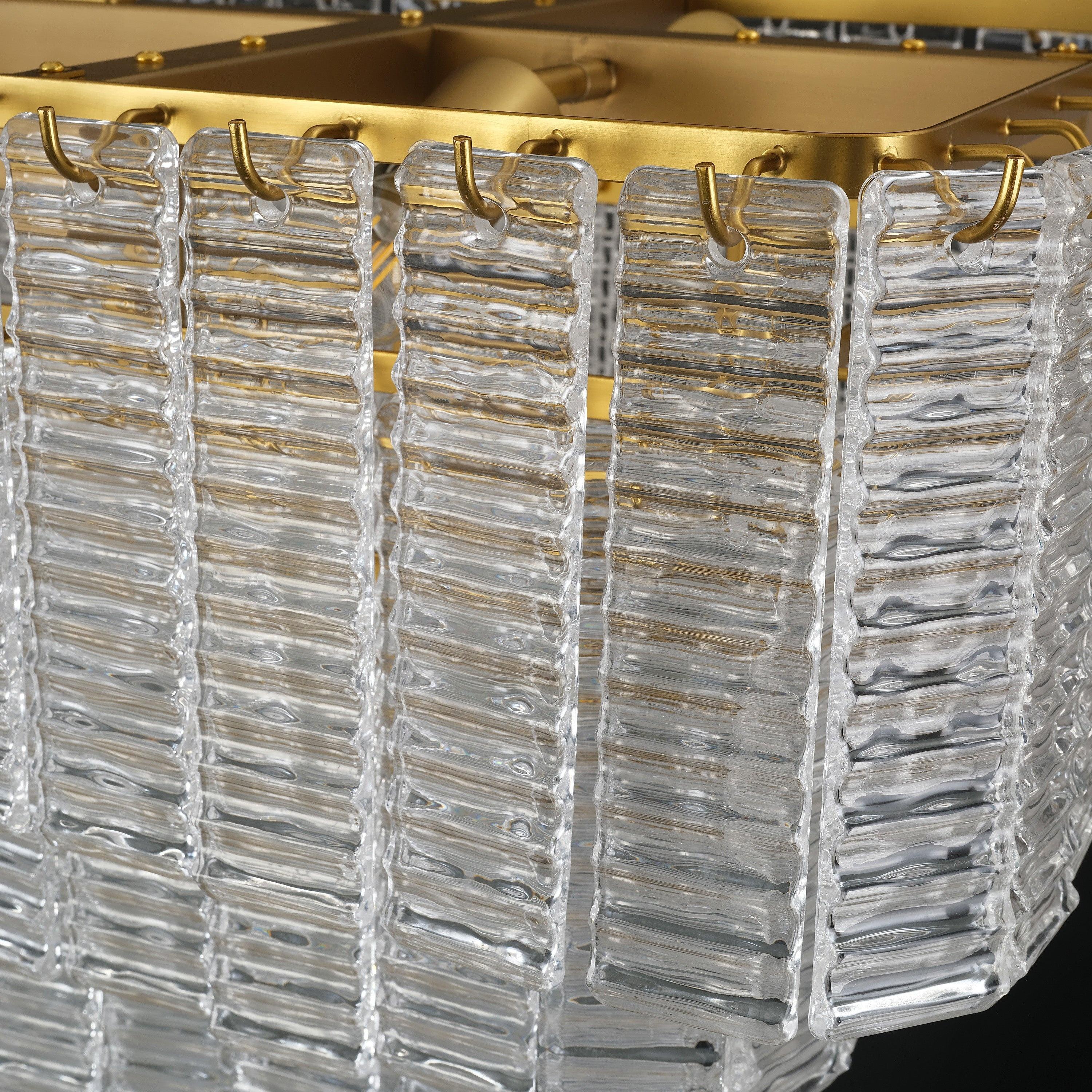 59 Inch Ribbed Clear Glass Rectangular Chandelier - Sirene